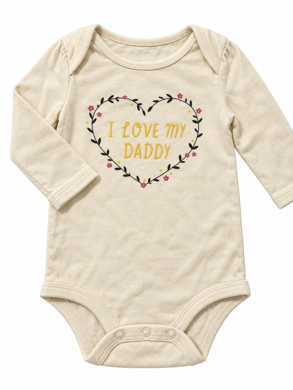 GAP Cream Long-Sleeve One-Piece with Heart Floral 'I Love My Daddy'